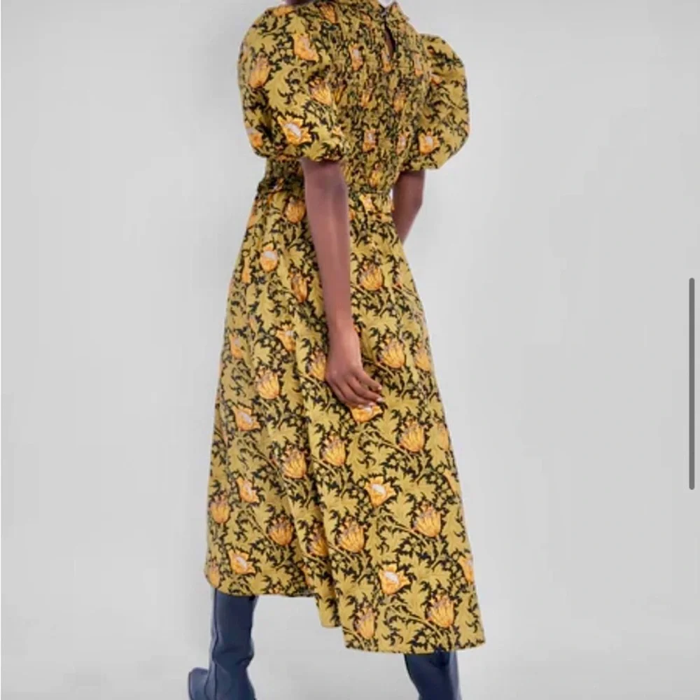 Tuckernuck NWT Floral Leafy Olive Yellow & Black Midi Dress size XL - Picture 4 of 5